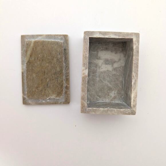 Vtg Beige Soapstone Marble Lidded Trinket Box Floral Inlay Rectangle India - Picture 7 of 16